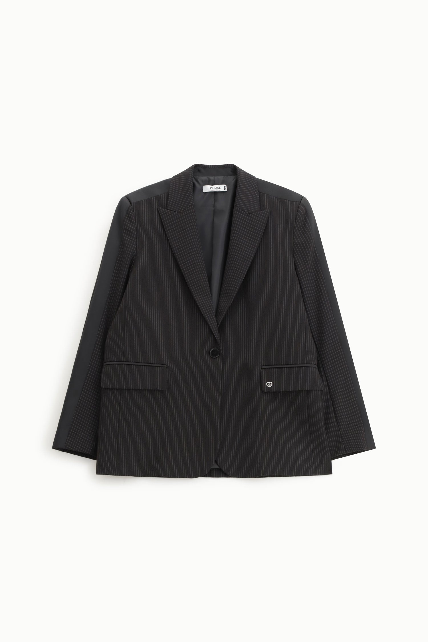 Striped blazer with single button closure