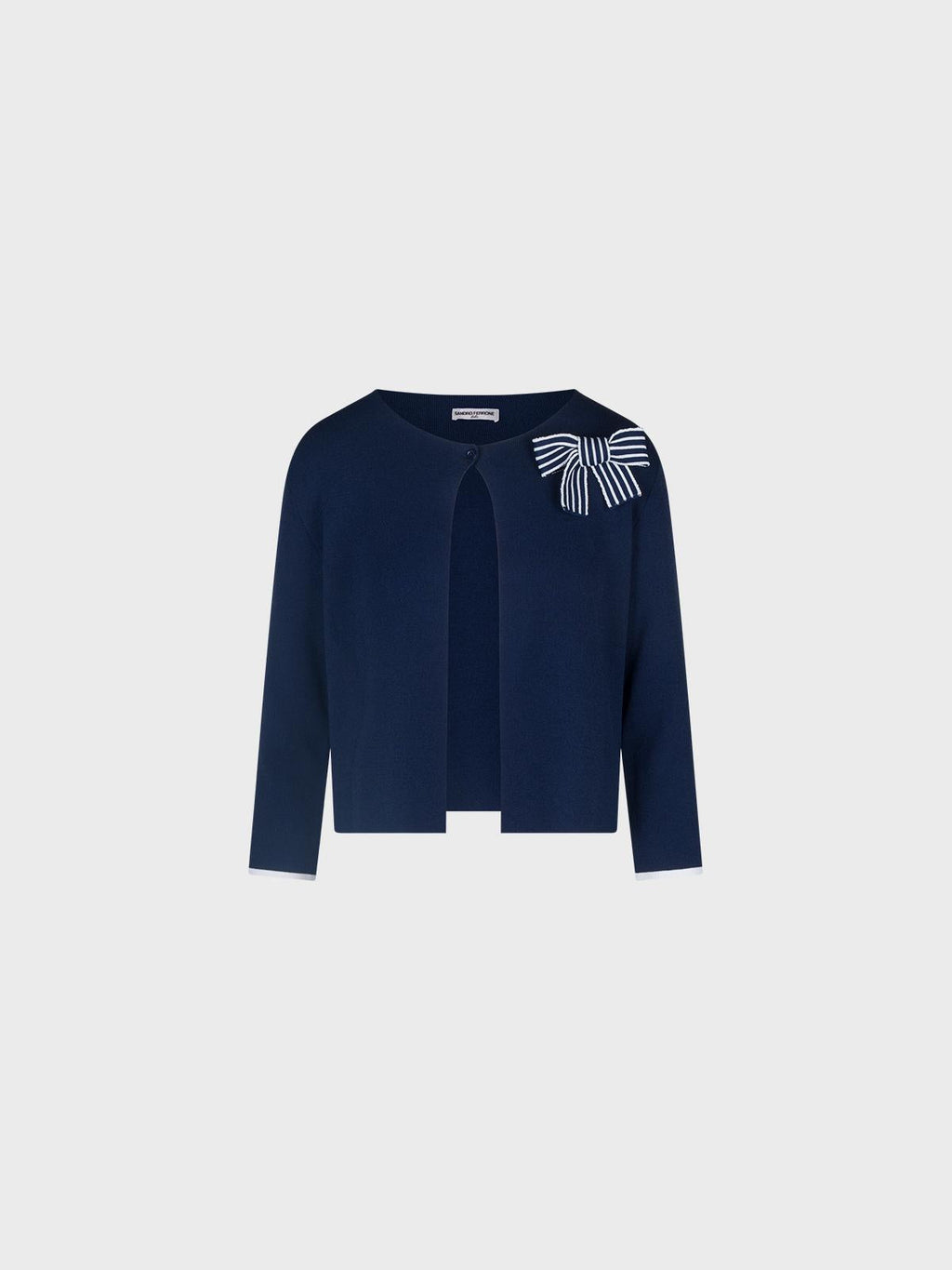 Cardigan corto girocollo con spilla a fiocco