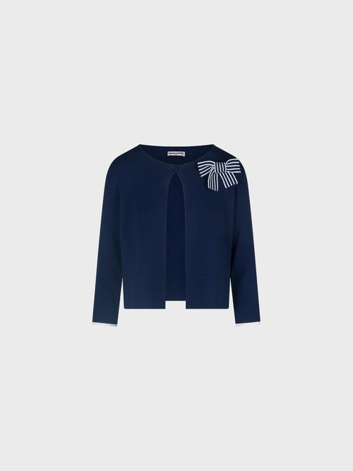 Cardigan corto girocollo con spilla a fiocco
