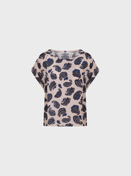 Blusa scollo barca in viscosa mezza manica,stampa paisley