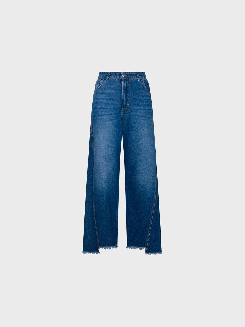 Pantalone in denim alla caviglia con frangette sul fondo