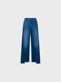 Pantalone in denim alla caviglia con frangette sul fondo