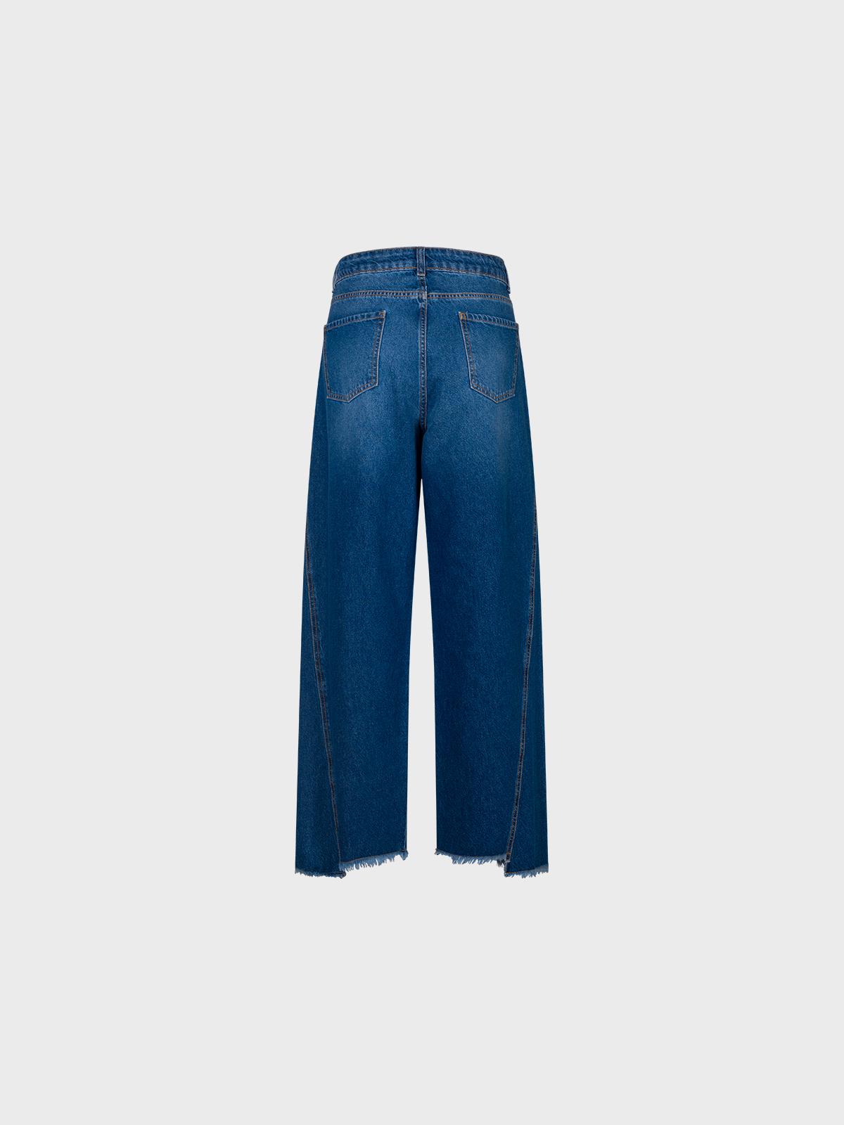 Pantalone in denim alla caviglia con frangette sul fondo