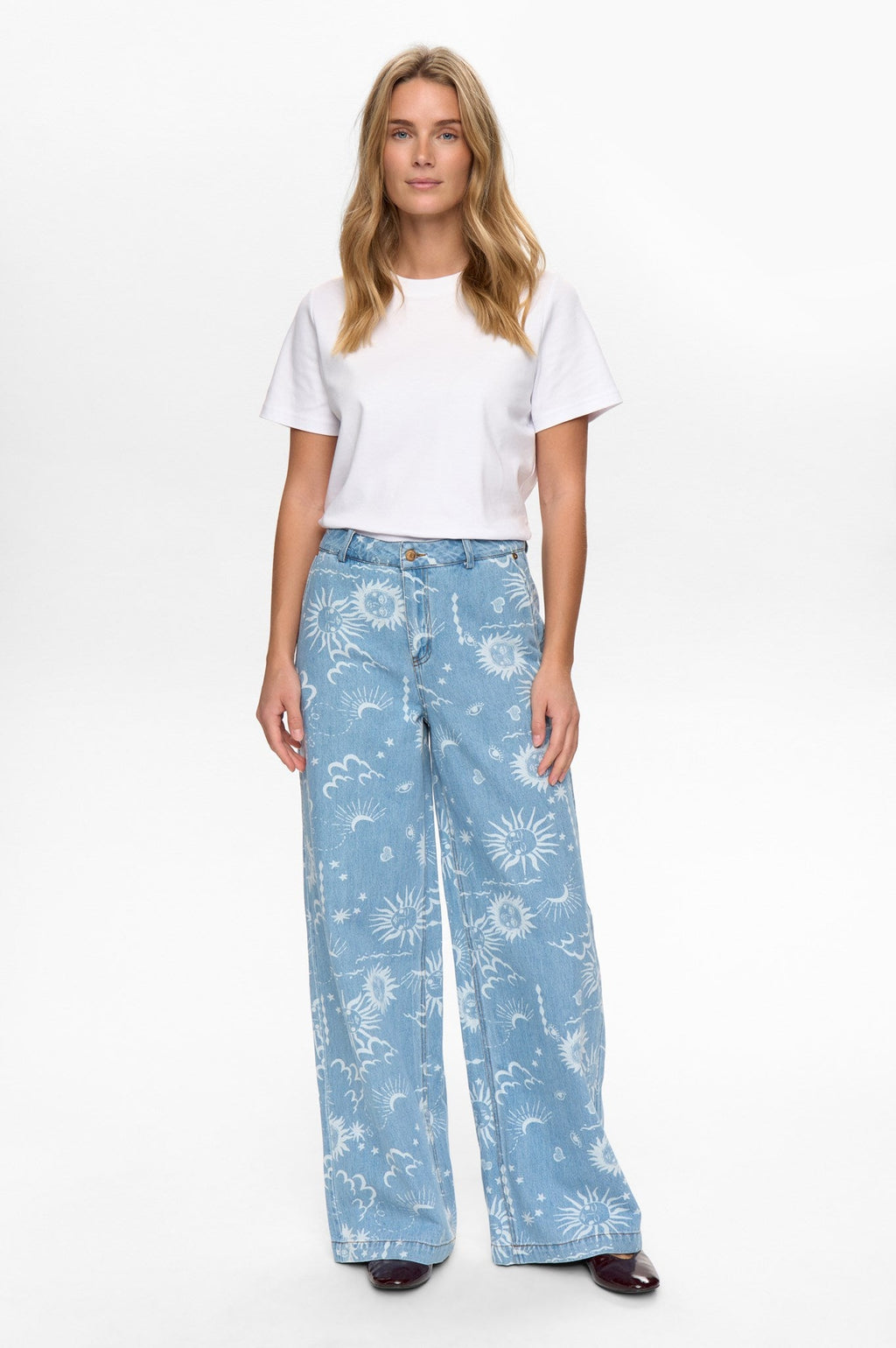 NUGISELLY HR WIDE JEANS - Light Blue Denim
